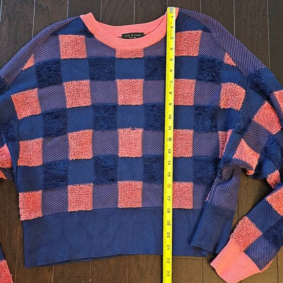 RAG & BONE S Blue Coral Ridley Pullover Sweater Crew Check Print - Picture 8 of 10